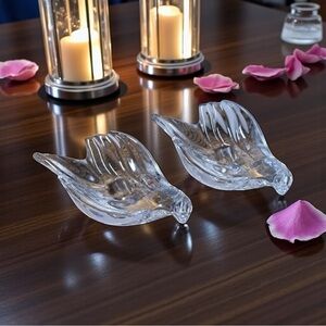 Vintage Lead Gorham Crystal Doves of Peace Taper Candle Stick Holders - Set of 2